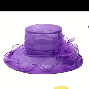 NWT Wide Brim Organza Hat Elegant KY Derby Church Hat Flower Travel Beach Easter